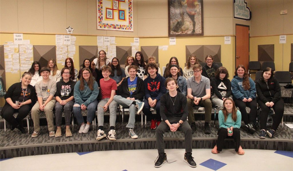 Waterville junior and senior high school students sit down for a photo 